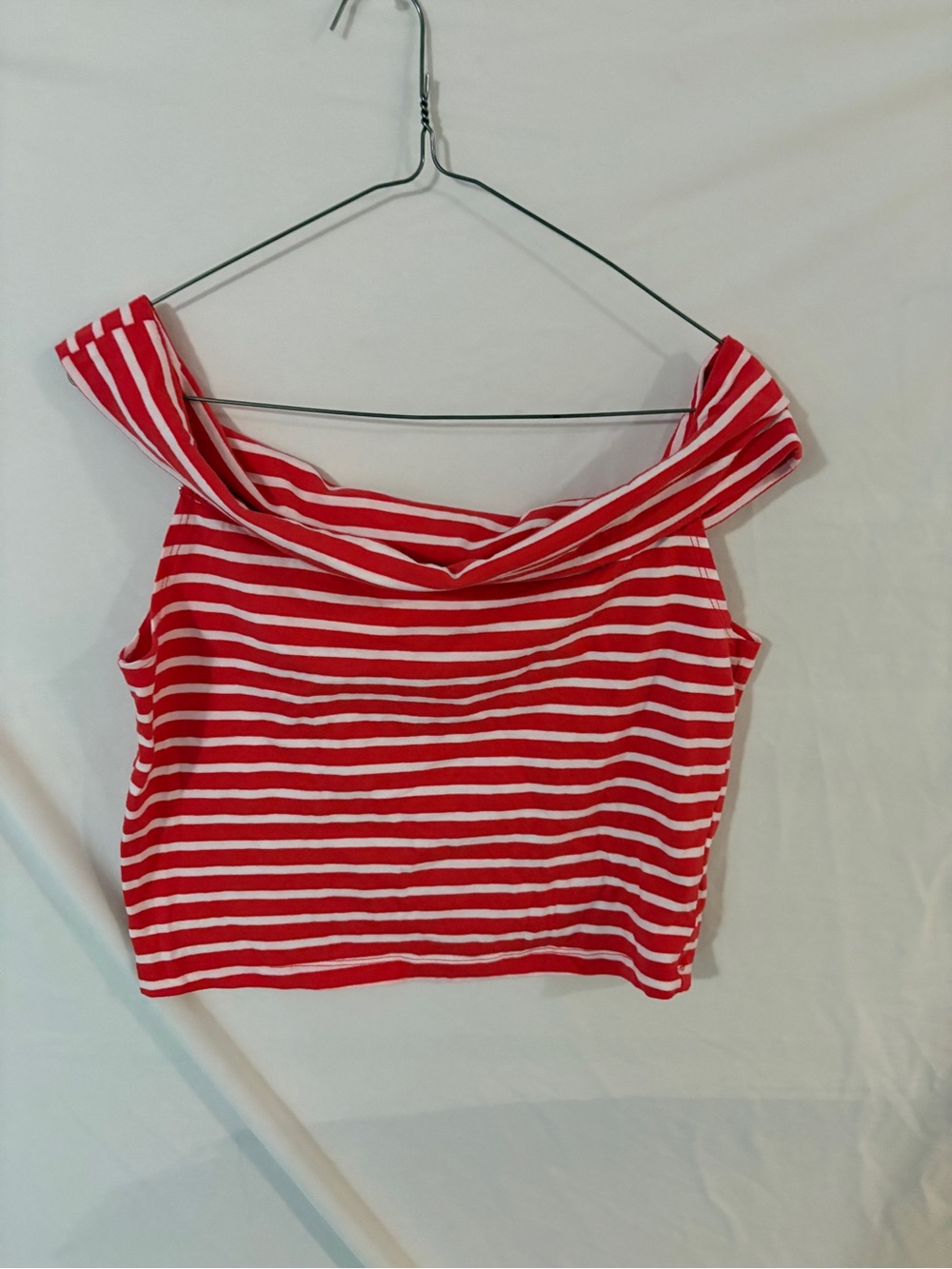 wild fable Red and White Striped Off-Shoulder Crop Top